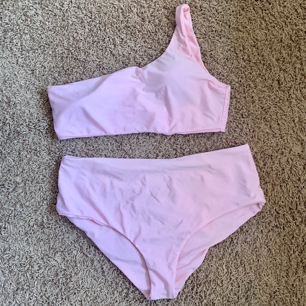 Shein one shoulder light pink bikini